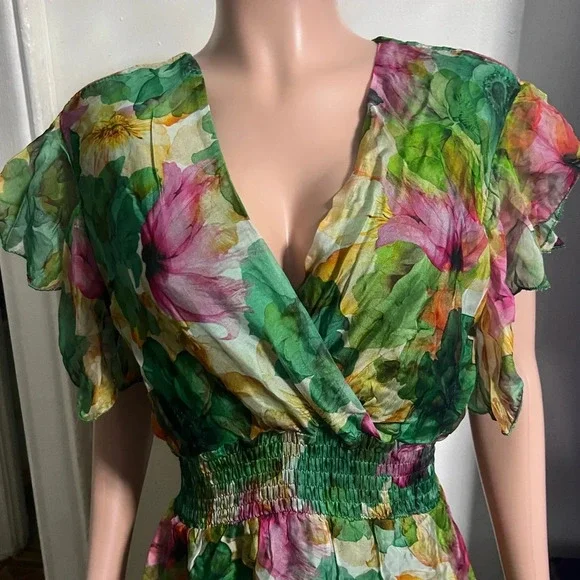 NWT LA RAGAZZE Women’s Floral Italian Silk Blend Maxi Dress - Picture 6 of 14